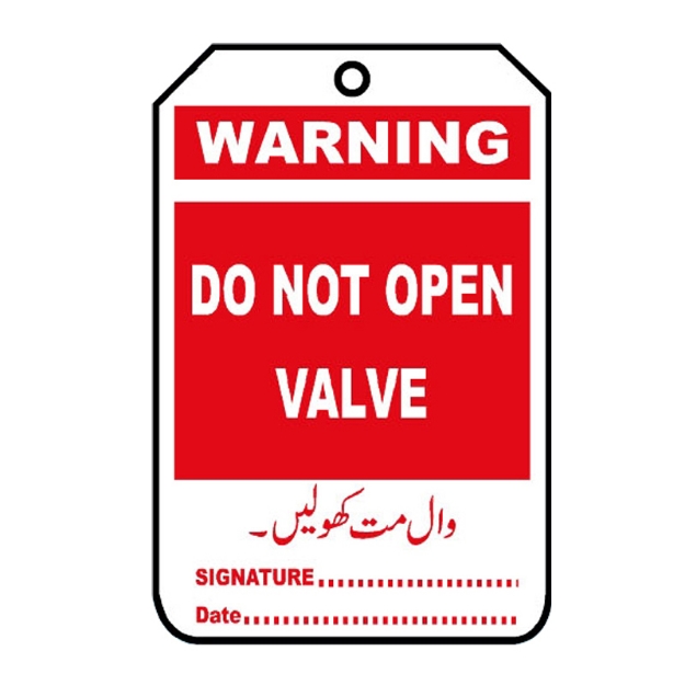 Picture of NT-1120 Warning Do not Open Valve Tag